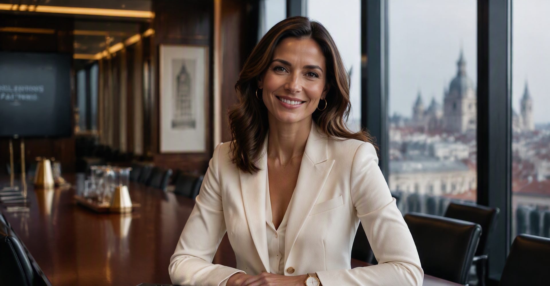 An executive in a sunlit boardroom